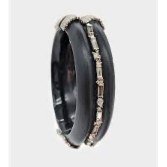 Alexis Bittar Lucite Bangle Bracelet Black Gold Tone Crystal Accent Designer - Picture 1 of 9